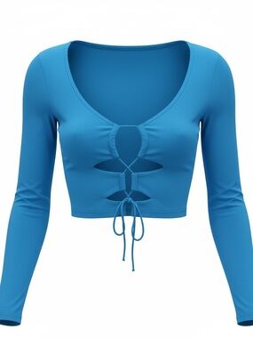 SHEIN Bright Blue Long-Sleeve Cutout Tie-Front Crop Top
